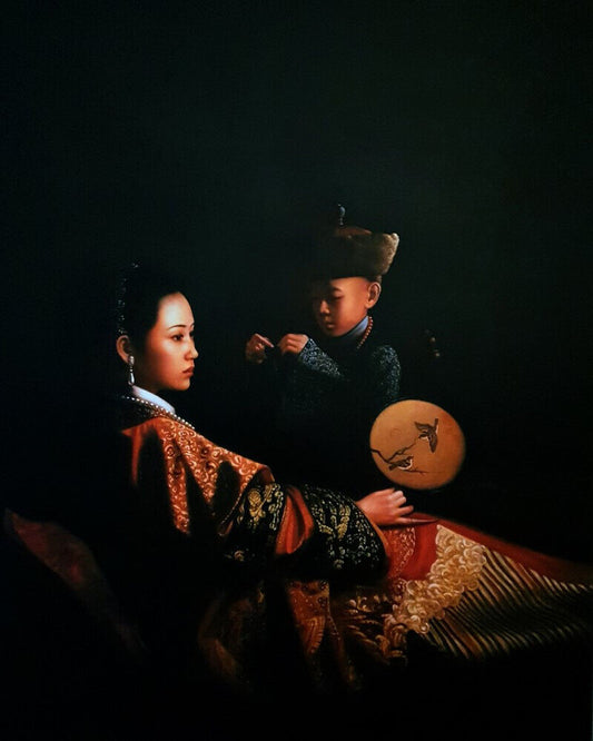 Tableau Peinture huile sur Lin - Femme Enfant Asie Chine - P3