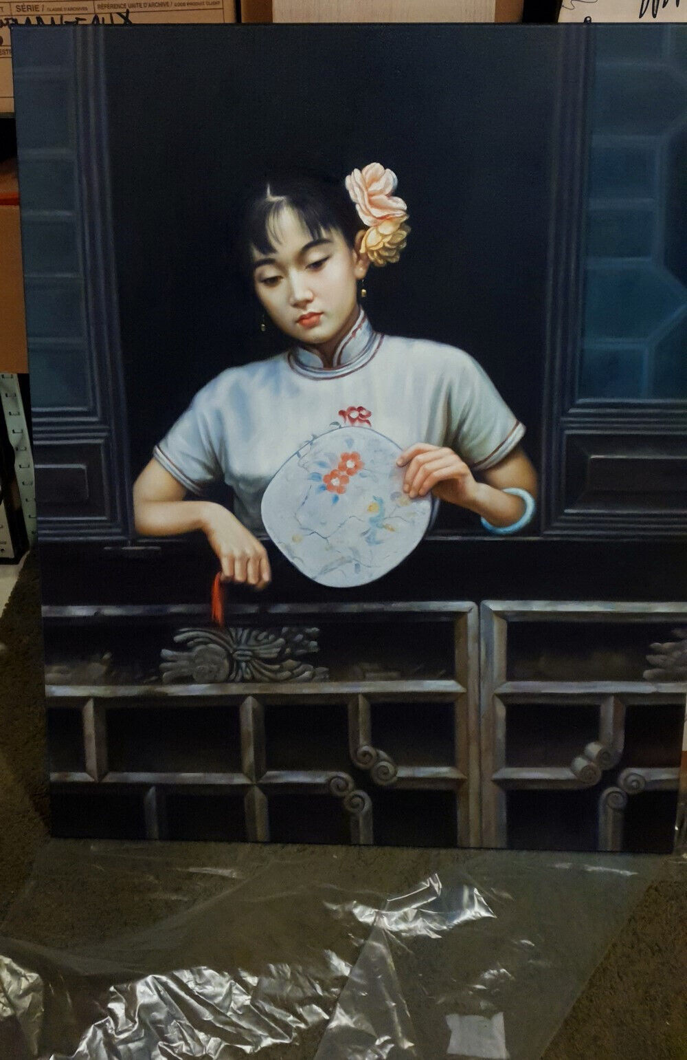 Tableau Peinture huile sur Lin - Femme Asie Chine - Art Oriental Oil Painting P4