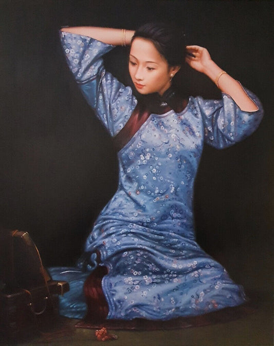 Tableau Peinture huile sur Lin - Femme Asie Chine - P1