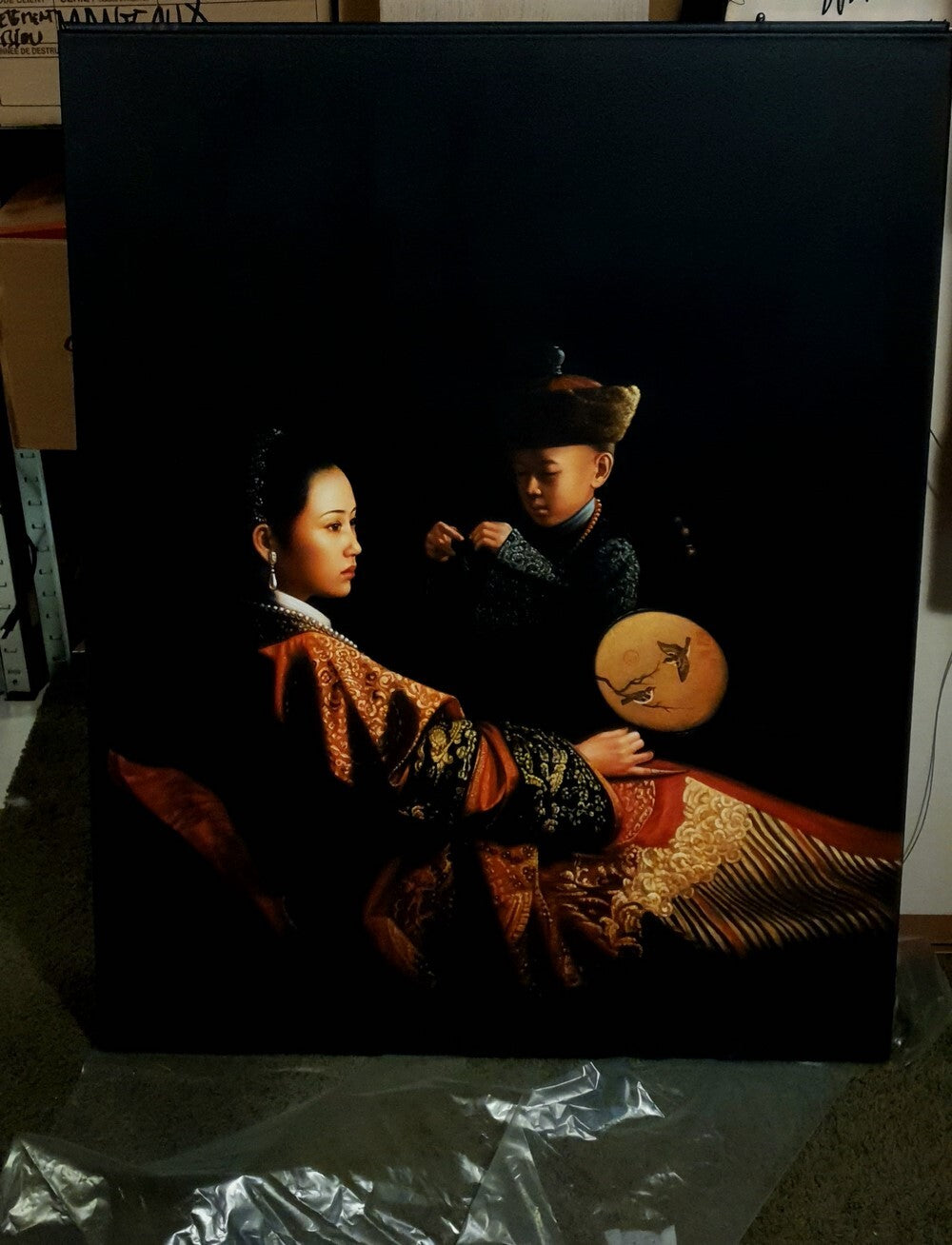 Tableau Peinture huile sur Lin - Femme Enfant Asie Chine - P3
